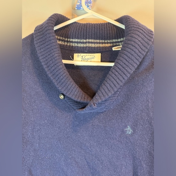 Penguin By Munsingwear Men’s Navy Blue Shawl Collar  Sweater XXL 100% Lambs Wool - Picture 2 of 16